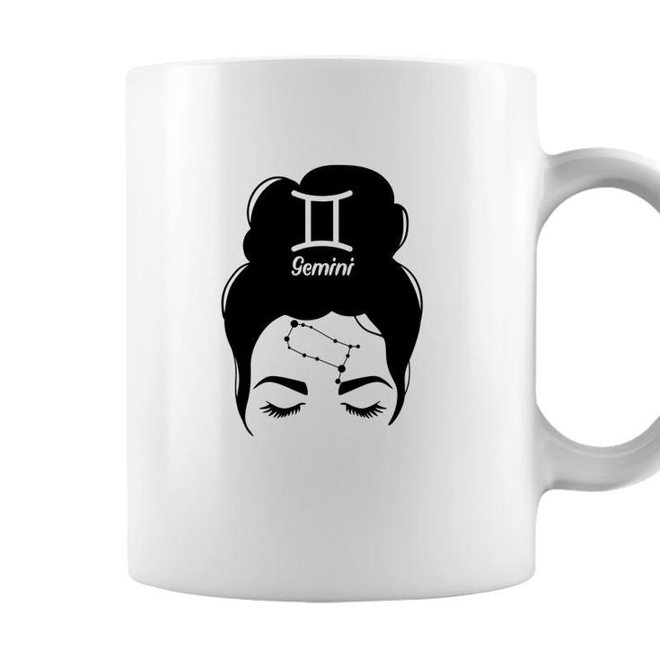 Messy Bun Zodiac Cool Funny Gemini Girl Birthday Coffee Mug