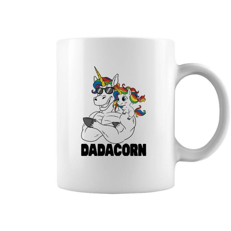 Muscle Unicorn Dad Baby Daughter Shoulder Sitting Dadacorn Coffee Mug