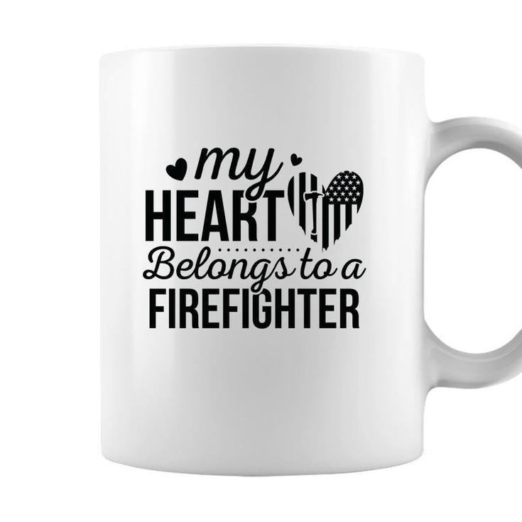 My Heart Belongs To A Firefighter Full Black Coffee Mug