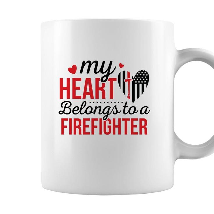 My Heart Belongs To A Firefighter Red Black Coffee Mug