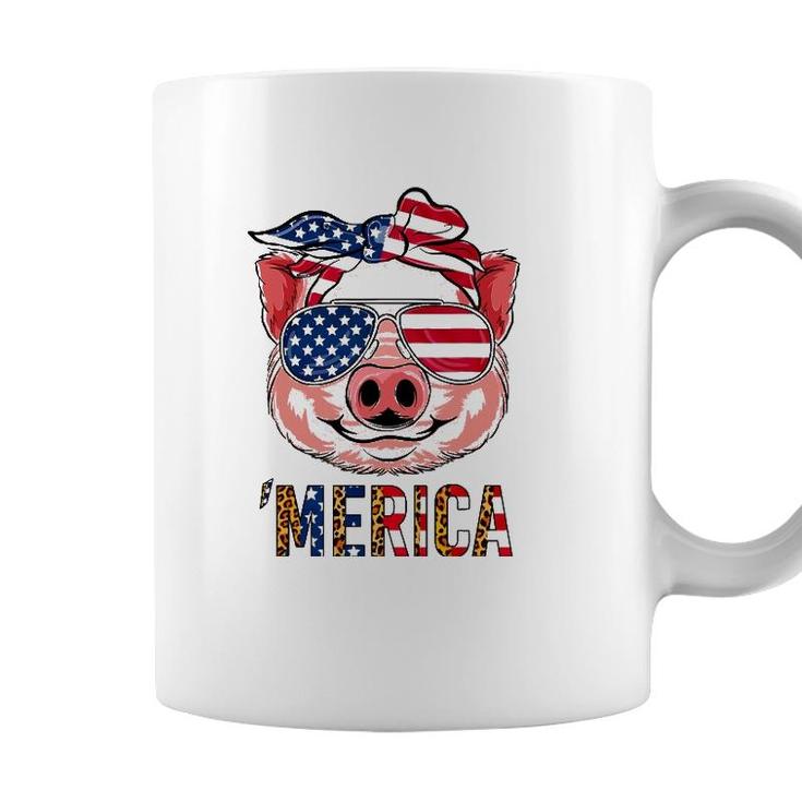 Pig Merica 4Th Of July American Flag Leopard Funny Girls Kid Coffee Mug