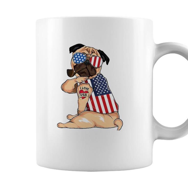 Pug Dog Merica 4Th Of July Usa American Flag Men Women Coffee Mug