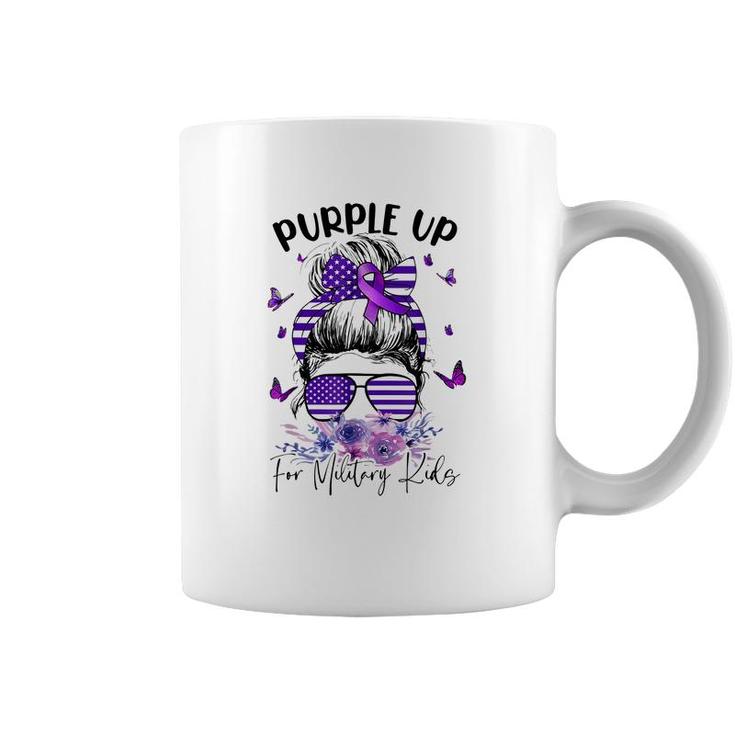 Purple Up For Military Kids Child Month Messy Bun Floral  Coffee Mug