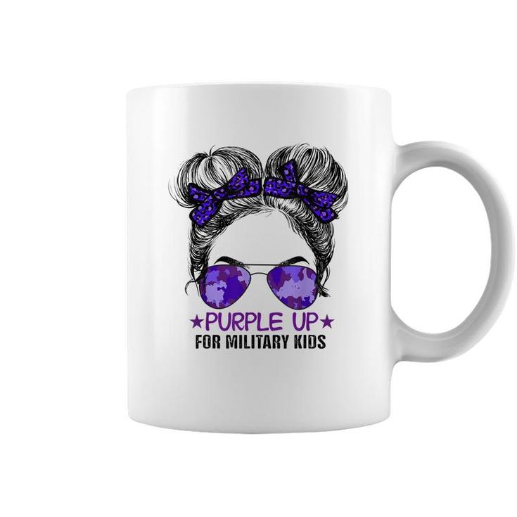 Purple Up For Military Kids - Cute Messy Bun Military Kids  Coffee Mug