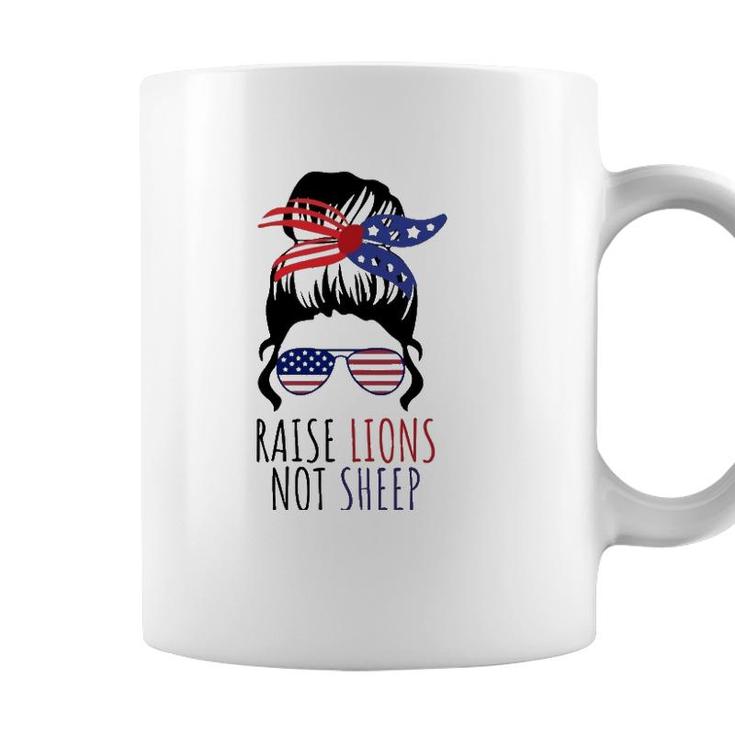 Raise Lions & Not Sheep American Flag Sunglasses Messy Bun Coffee Mug