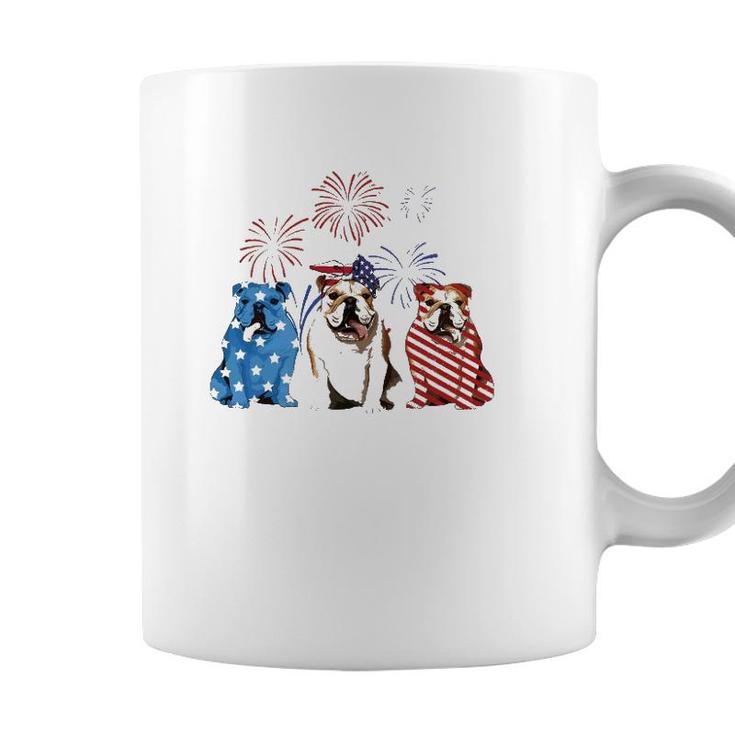 Red White Blue Bulldog Usa Flag Firework 4Th Of July Coffee Mug