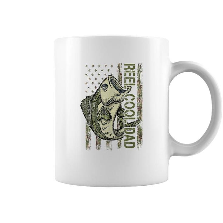 Reel Cool Dad American Flag Fisherman Reel Bass Vintage Camo  Coffee Mug