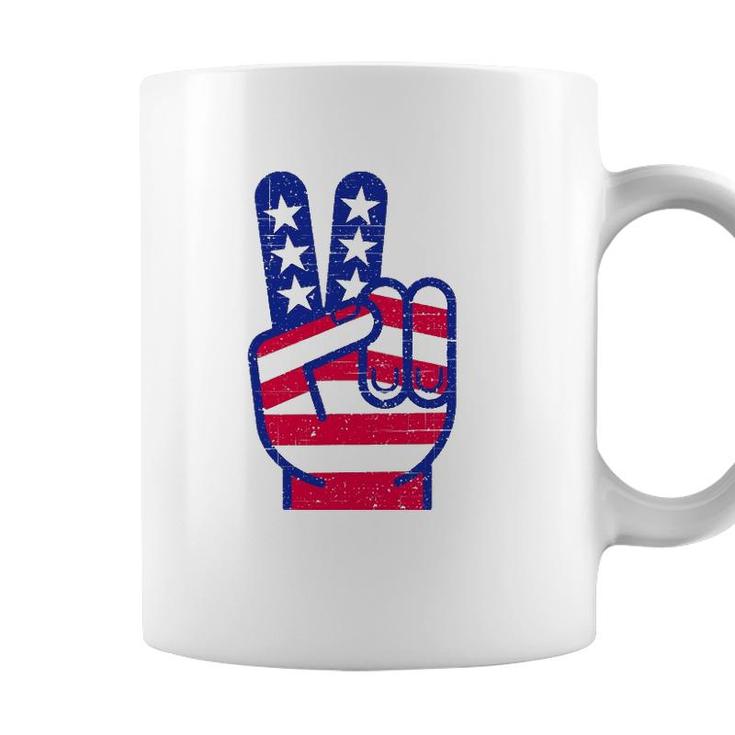 Retro Red White And Blue Peace Sign Vintage July Fourth Gift Coffee Mug