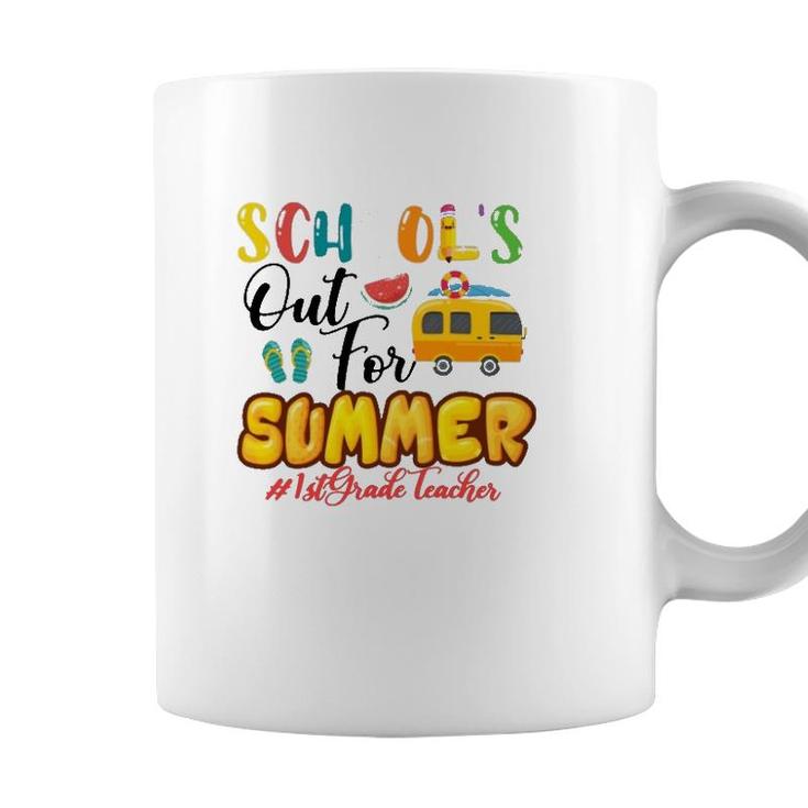 Schools Out For Summer 1St Grade Teacher Beach Vacation Van Car And Flip-Flops Coffee Mug