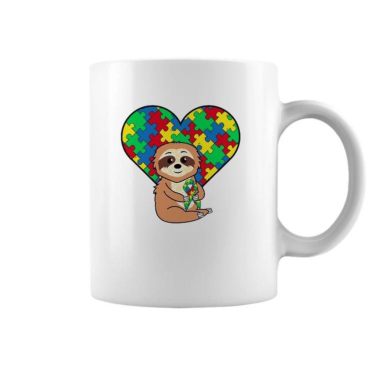 Sloth Heart Puzzle Piece Ribbon Cool Autism Awareness Gift Coffee Mug