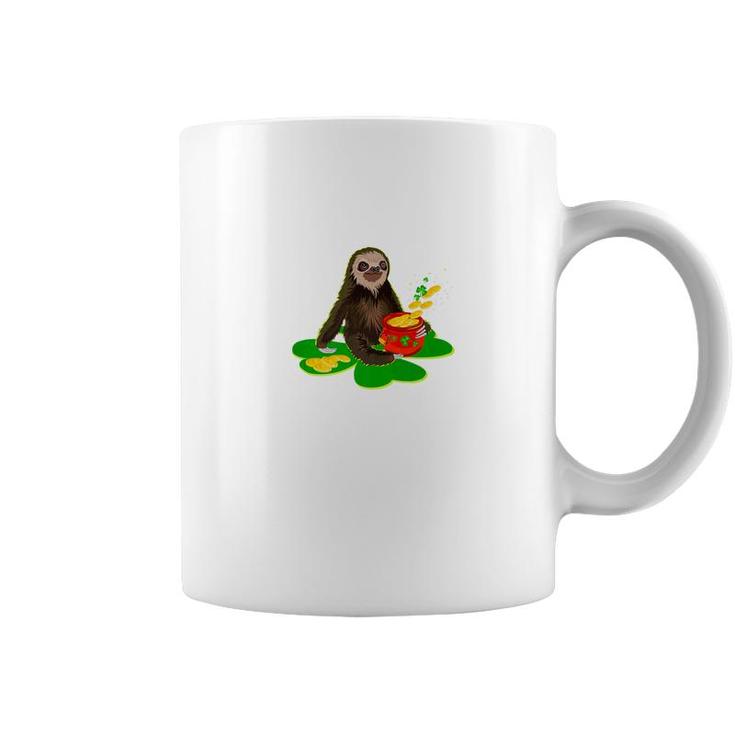 Sloth On Shamrock With St Patrick Day Coin Pot Gift Coffee Mug