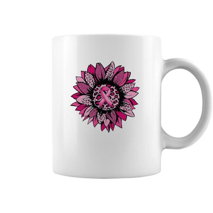 Sunflower Pink Leopard Breast Cancer Awareness Month Warrior Coffee Mug