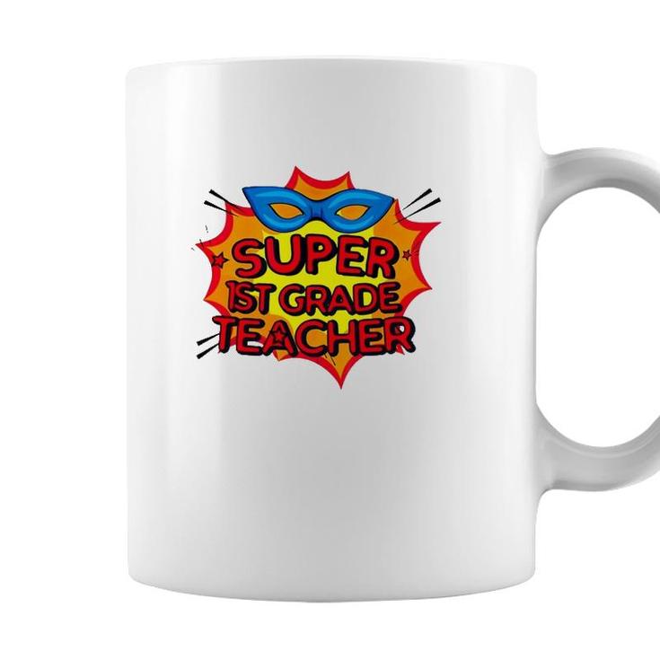 Super 1St Grade Teacher Superhero Mask Boom Sign Comic Teacher Gift Coffee Mug