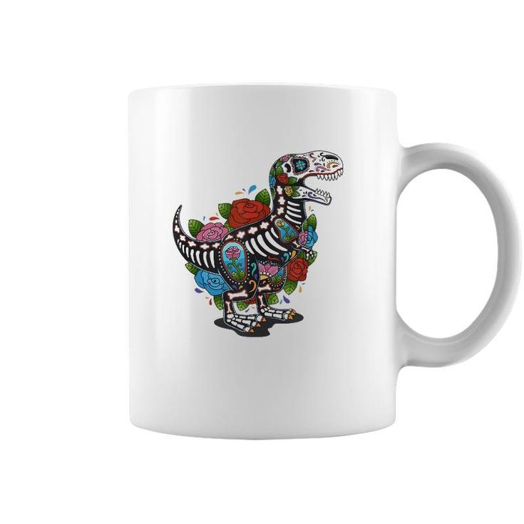 T Rex Dino Sugar Skull Mexico Calavera Dia De Los Muertos  Coffee Mug