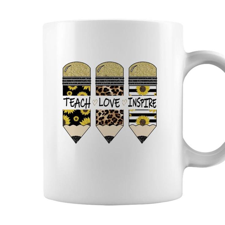 Teach Inspire Love Pencil Leopard Sunflower Teacher Life  Coffee Mug