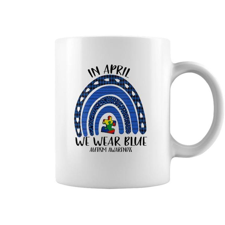 Womens Autism Rainbow In April We Wear Blue Autism Awareness Month V-Neck Coffee Mug