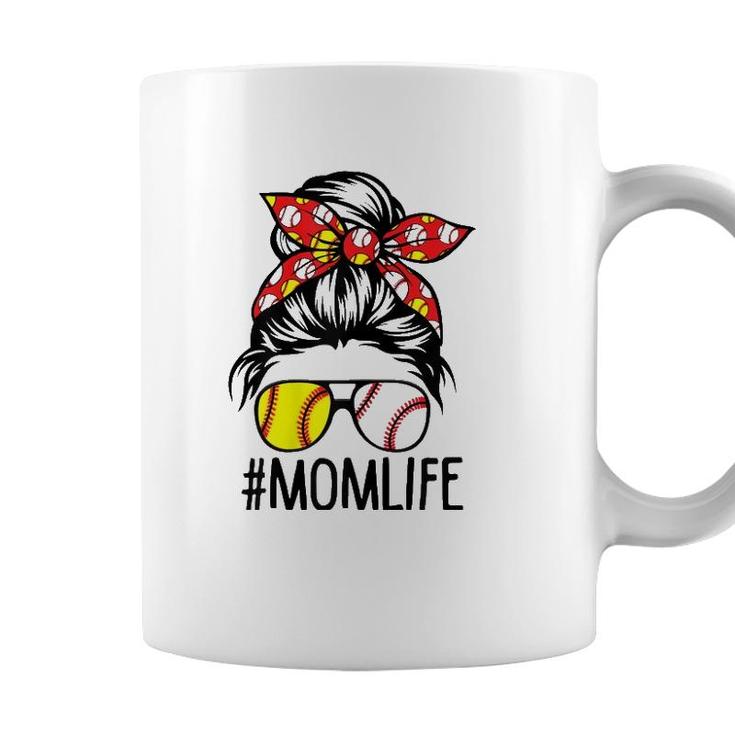 Womens Dy Mom Life Softball Baseball Mothers Day Messy Bun Coffee Mug