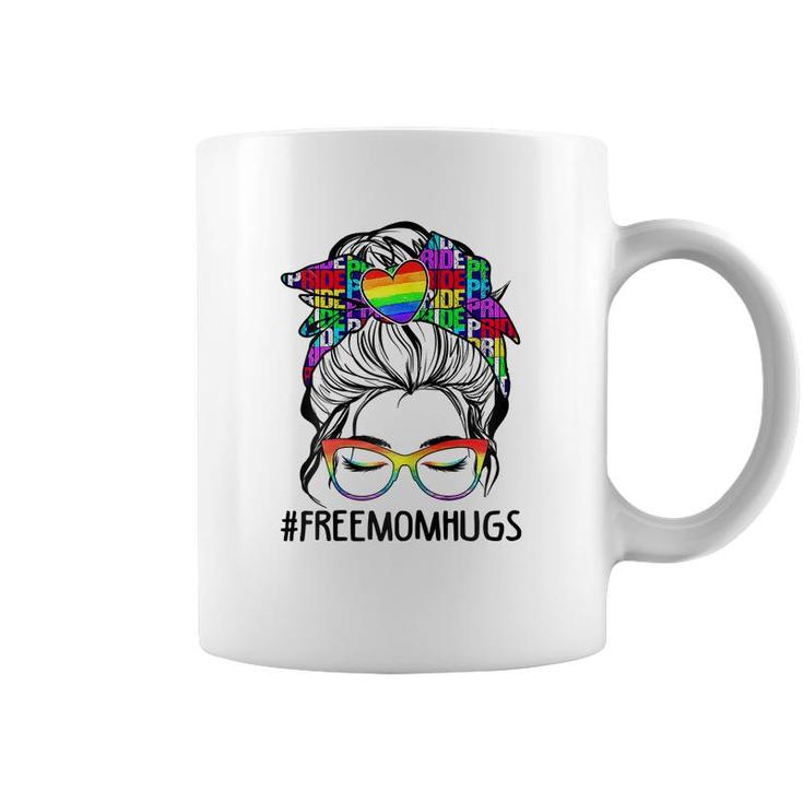 Womens Free Mom Hugs Messy Bun Lgbt Pride Rainbow  Coffee Mug