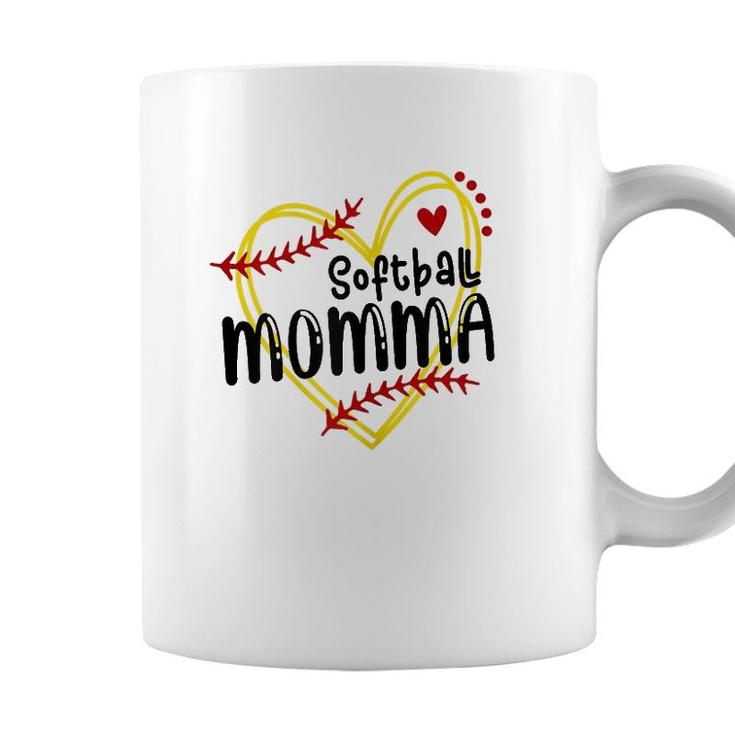 Womens Heart Momma Love Softball Mothers Day Momma Softball Coffee Mug
