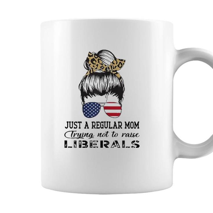 Womens Just A Regular Mom Trying Not To Raise Liberals Us Flag Leopard Coffee Mug