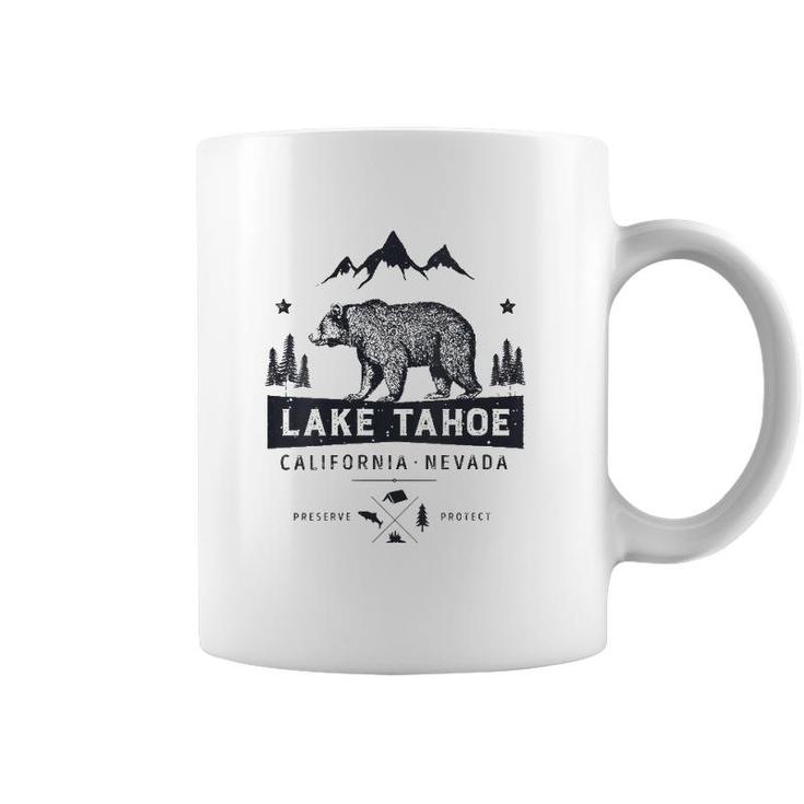 Womens Lake Tahoe National Park California Nevada Vintage Bear Men V-Neck Coffee Mug