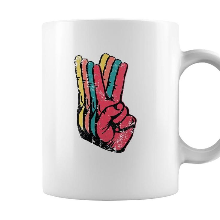 Womens Peace Hand Sign Retro Vintage 70S 80S 90S Pop Culture Gift V-Neck Coffee Mug