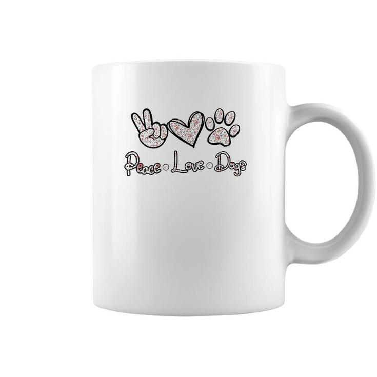 Womens Peace Love Dogs Flowers Lover Puppy Paw Dog Funny Dog Lover V-Neck Coffee Mug
