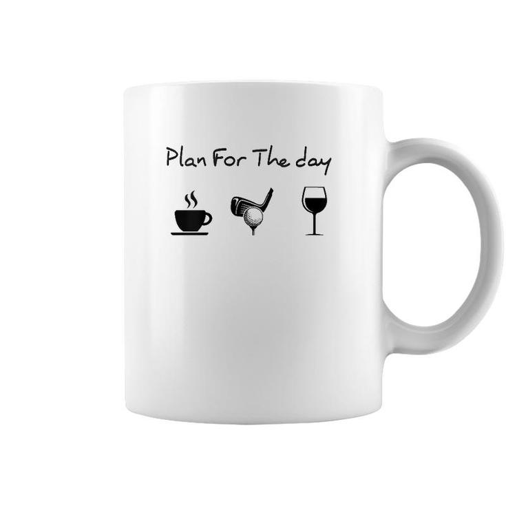 Womens Plan For The Day Coffee Golf Wine V-Neck Coffee Mug