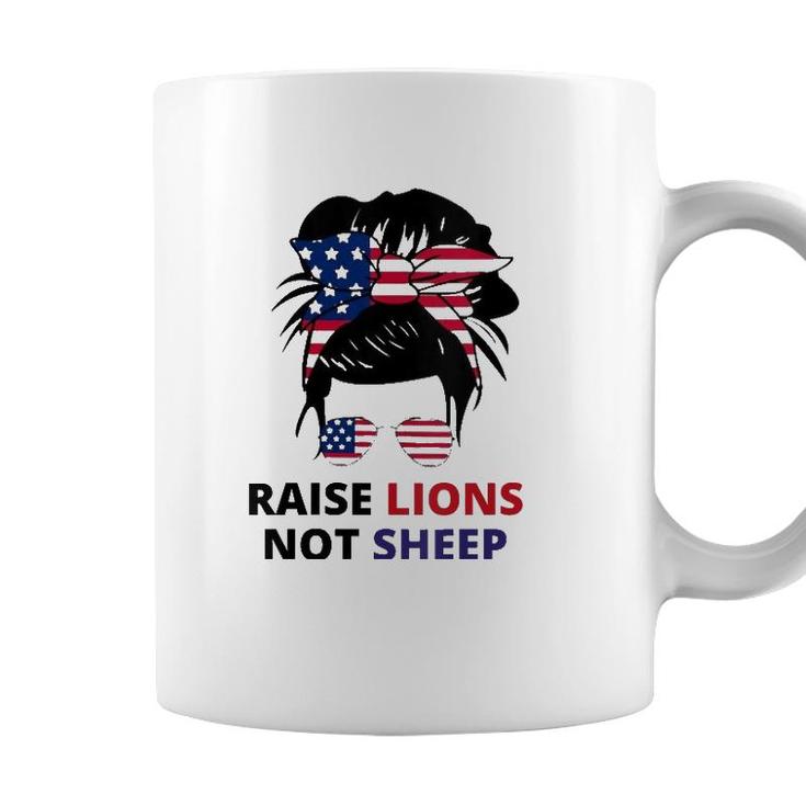 Womens Raise Lions Not Sheep American Flag Sunglasses Messy Bun V-Neck Coffee Mug