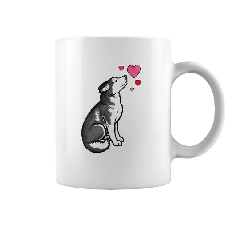 Womens Siberian Husky Love V-Neck Coffee Mug