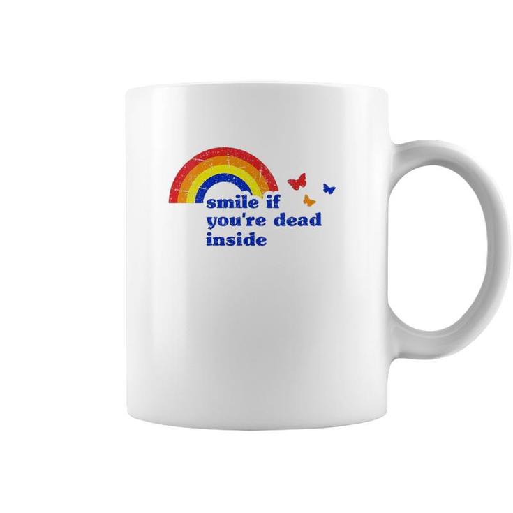 Womens Smile If Youre Dead Inside Rainbow Vintage Dark Humor V-Neck Coffee Mug
