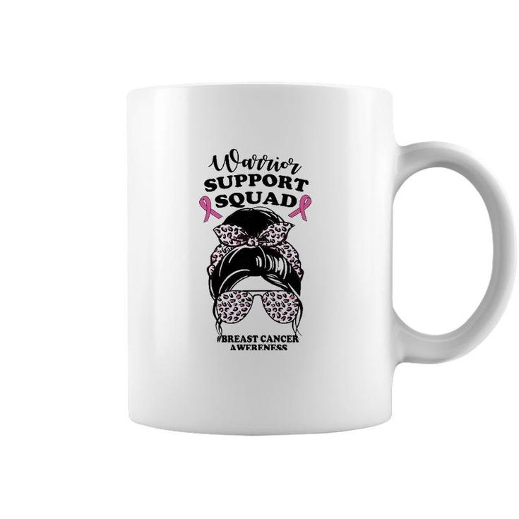 Womens Support Squad Messy Bun Pink Warrior Breast Cancer Awareness Coffee Mug