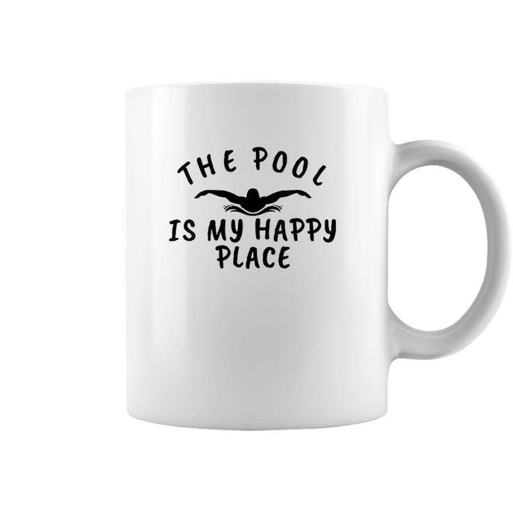 Womens The Pool Is My Happy Place Funny Swimmers V-Neck Coffee Mug