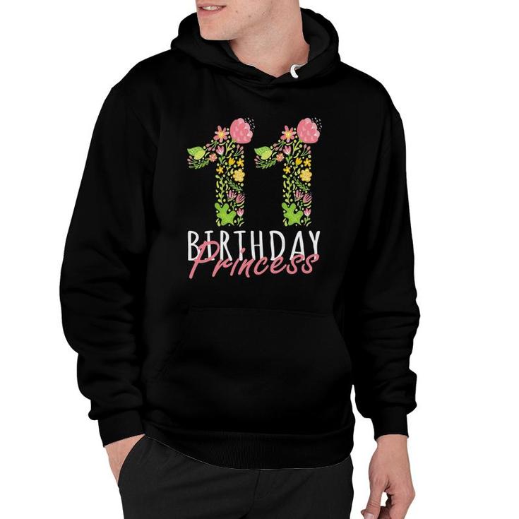 11Th Birthday Princess 11 Years Old Girl Floral B-Day Theme Hoodie
