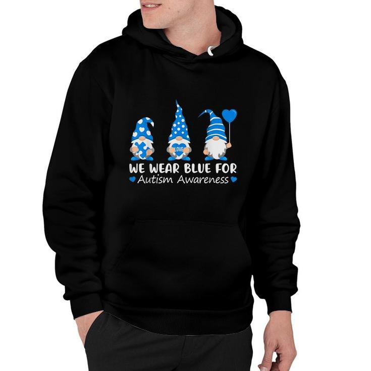 Autism Awareness Gnome In April We Wear Blue Ribbon Puzzle  Hoodie