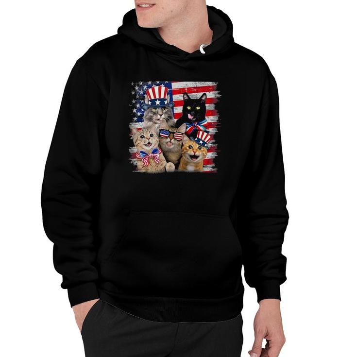 Cat Happy Freedom Day Cat Lovers Cat Moms 4Th July American Hoodie