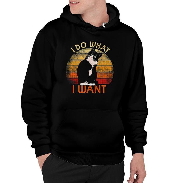 Do What I Want Tuxedo Cat Mom Cute Funny Graphic Retro Hoodie