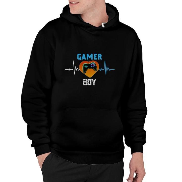 Gamer Boy Heartbeat Birthday Boy Matching Video Gamer Design Hoodie