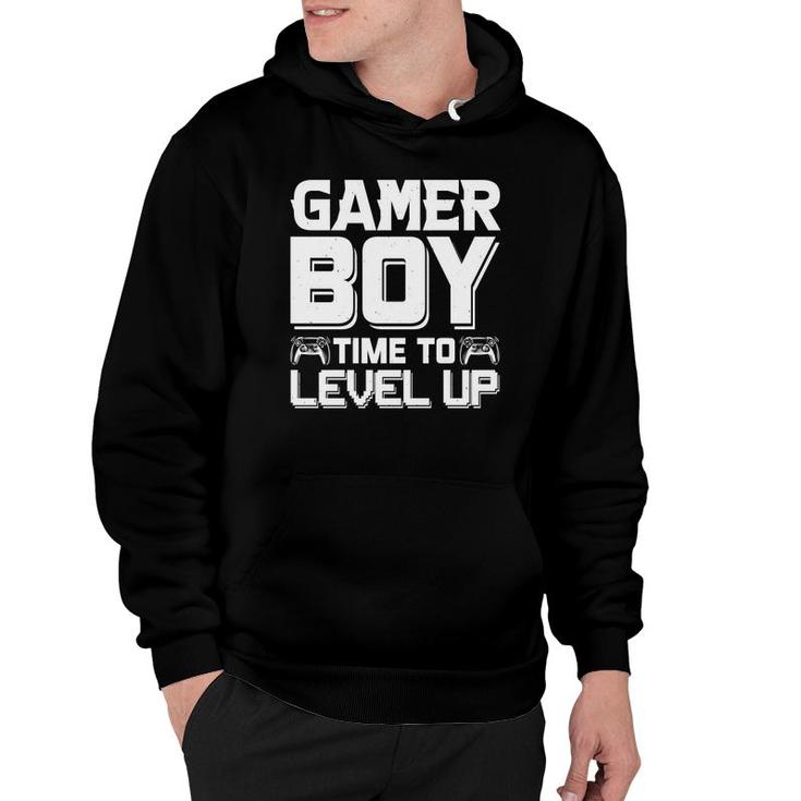 Gamer Boy Time To Level Up White Design Birthday Boy Matching Video Gamer Hoodie