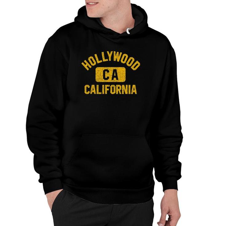 Hollywood Ca California Gym Style Distressed Amber Print Hoodie