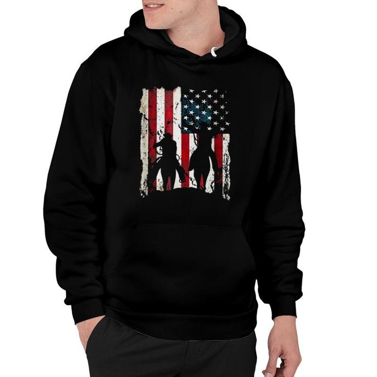 Independence Day Team Roping Cowboys July Of 4Th Us Flag Hoodie