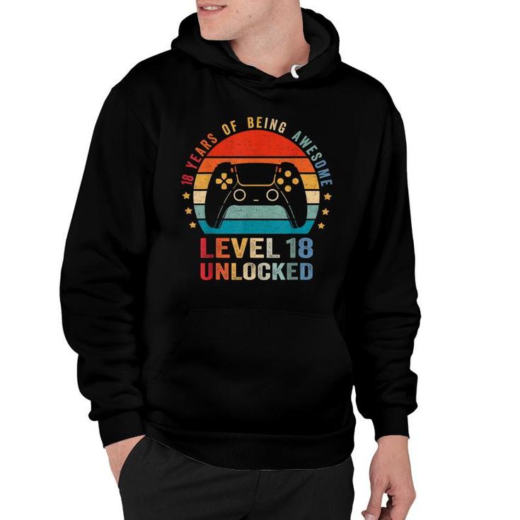 Level 18 Unlocked  18Th Video Gamer Birthday Boy Gift  Hoodie