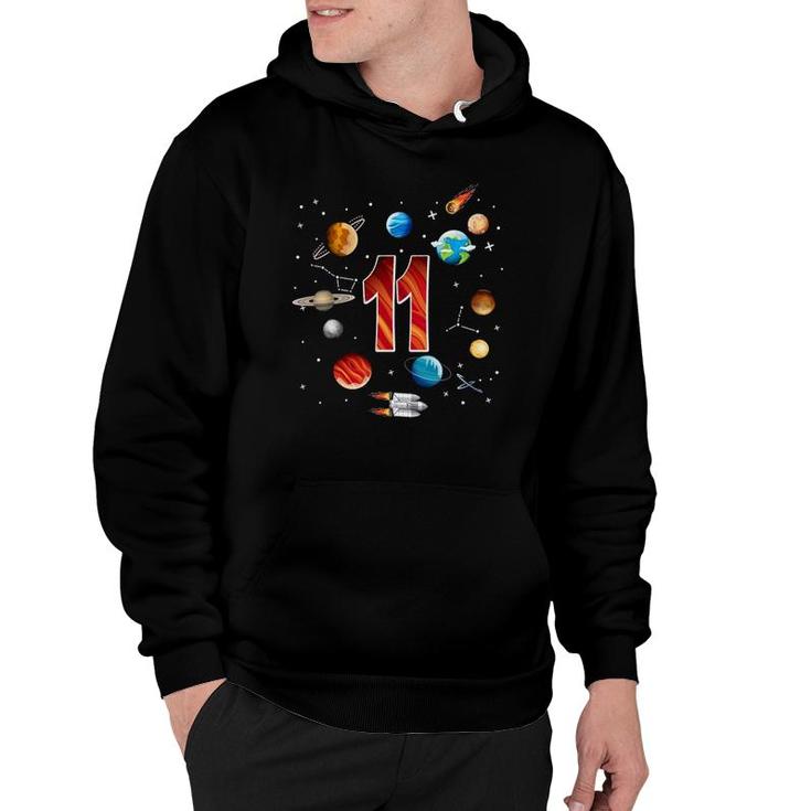 Outer Space 11 Years Old 11Th Birthday Boys Planets Astronaut Hoodie