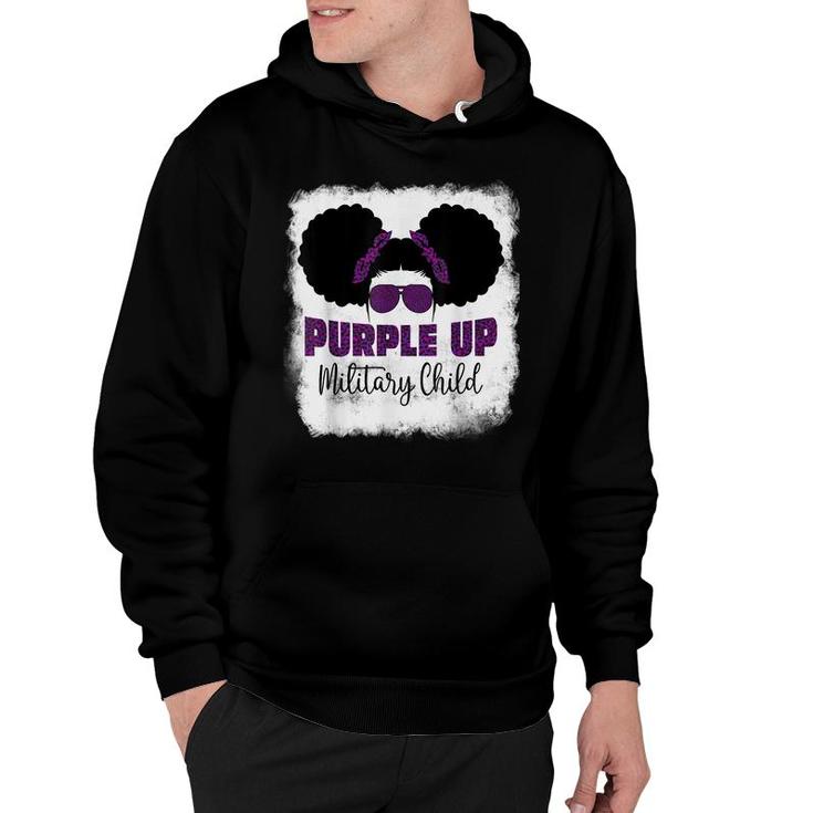 Purple Up For Kids Military Child Month Messy Bun Bleached  Hoodie