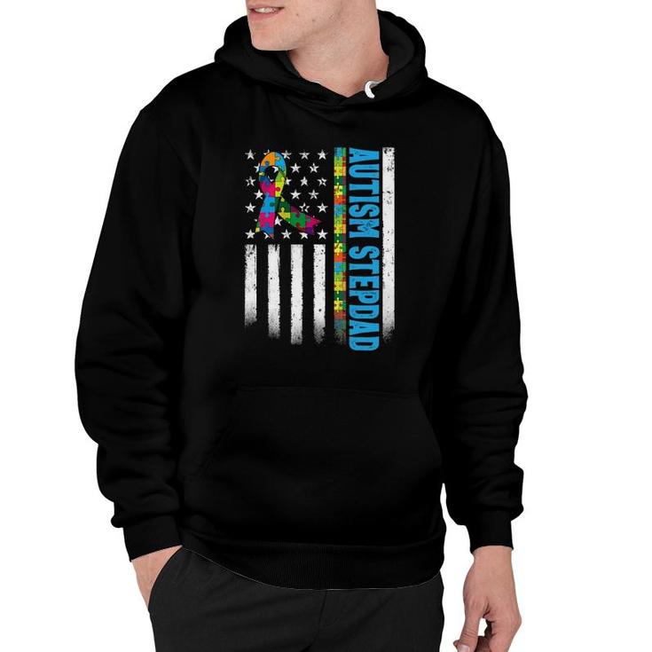 Retro American Flag Autism Stepdad Awareness Autistic Hoodie