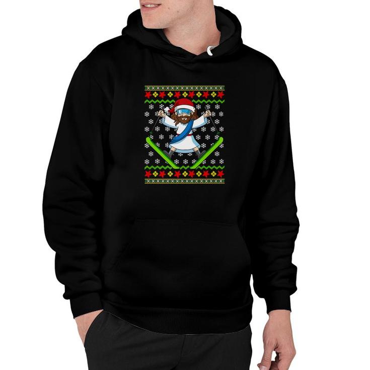 Ugly Christmas Sweater Kids Jesus Skiing Gift Hoodie