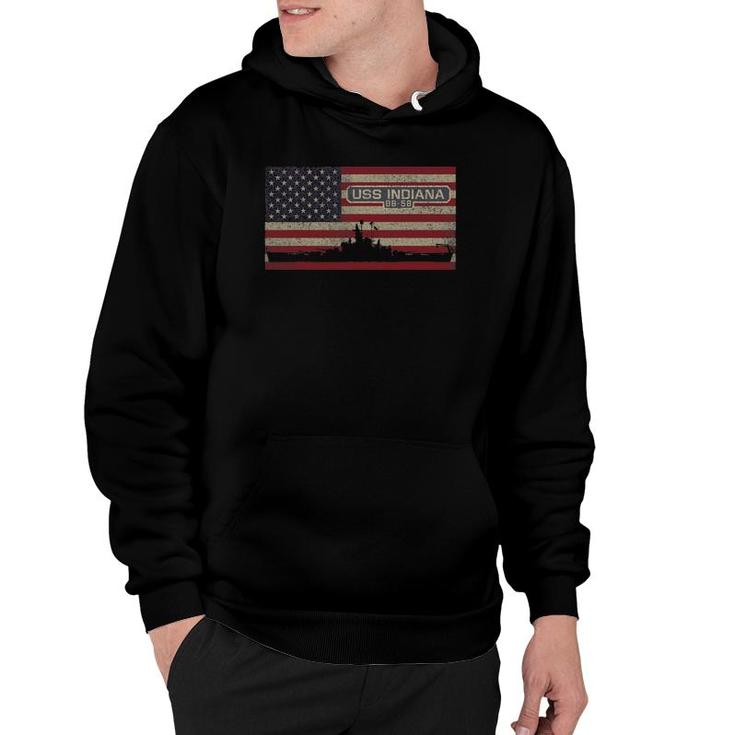 Uss Indiana Bb-58 Ww2 Battleship Usa American Flag Hoodie