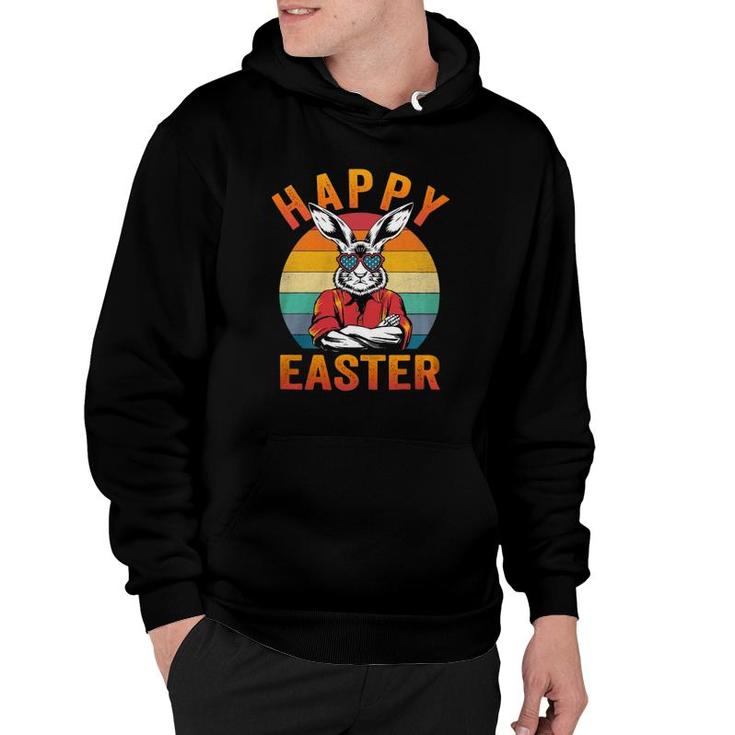Vintage Bunny Face With Sunglasses For Boys Men Easter Day Hoodie