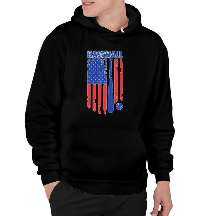 Vintage Cool Baseball American Flag Print Hoodie