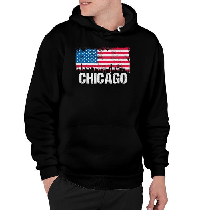 Vintage Us Flag American City Skyline Chicago Illinois Hoodie